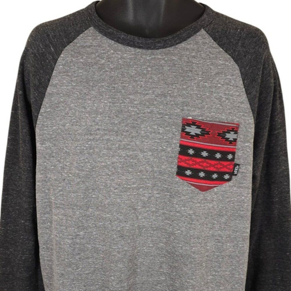 Vans Sweatshirt Mens Size Large Gray Raglan Southwestern Print Lightweight